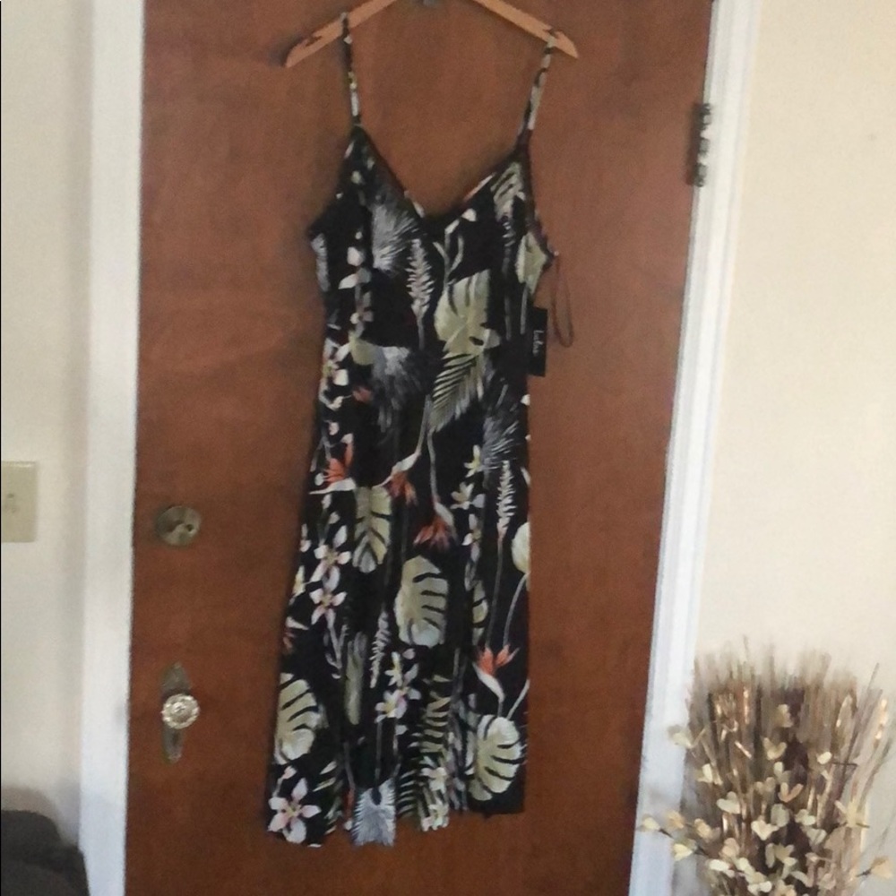 Tropical Print Black Dress